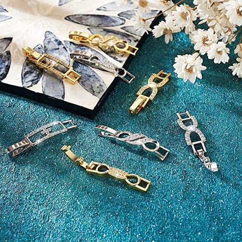 Kissitty 8Pcs Crystal Necklace Clasps And Closures For Women 18K Gold Plated Cubic Zirconia Fold Over Bracelet Extension Clasp Connector Decoration For Jewelry Making #TOP4