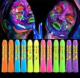 12 Pcs Glow in The Light Body Face Paint, Face Painting Kit, UV Crayons Kit Fluorescent Body Paints for Adults for Birthday Party Halloween Masquerade Makeup Outdoor