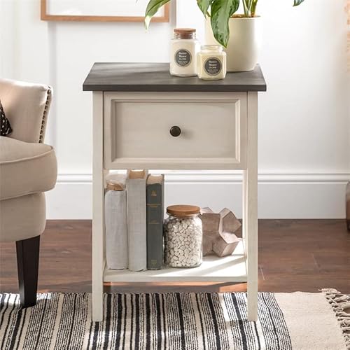 Walker Edison Natalee Modern Farmhouse 1 Drawer Wood Square Side Table Living Room Small End Accent Table, 19 Inch, Grey And White #TOP6