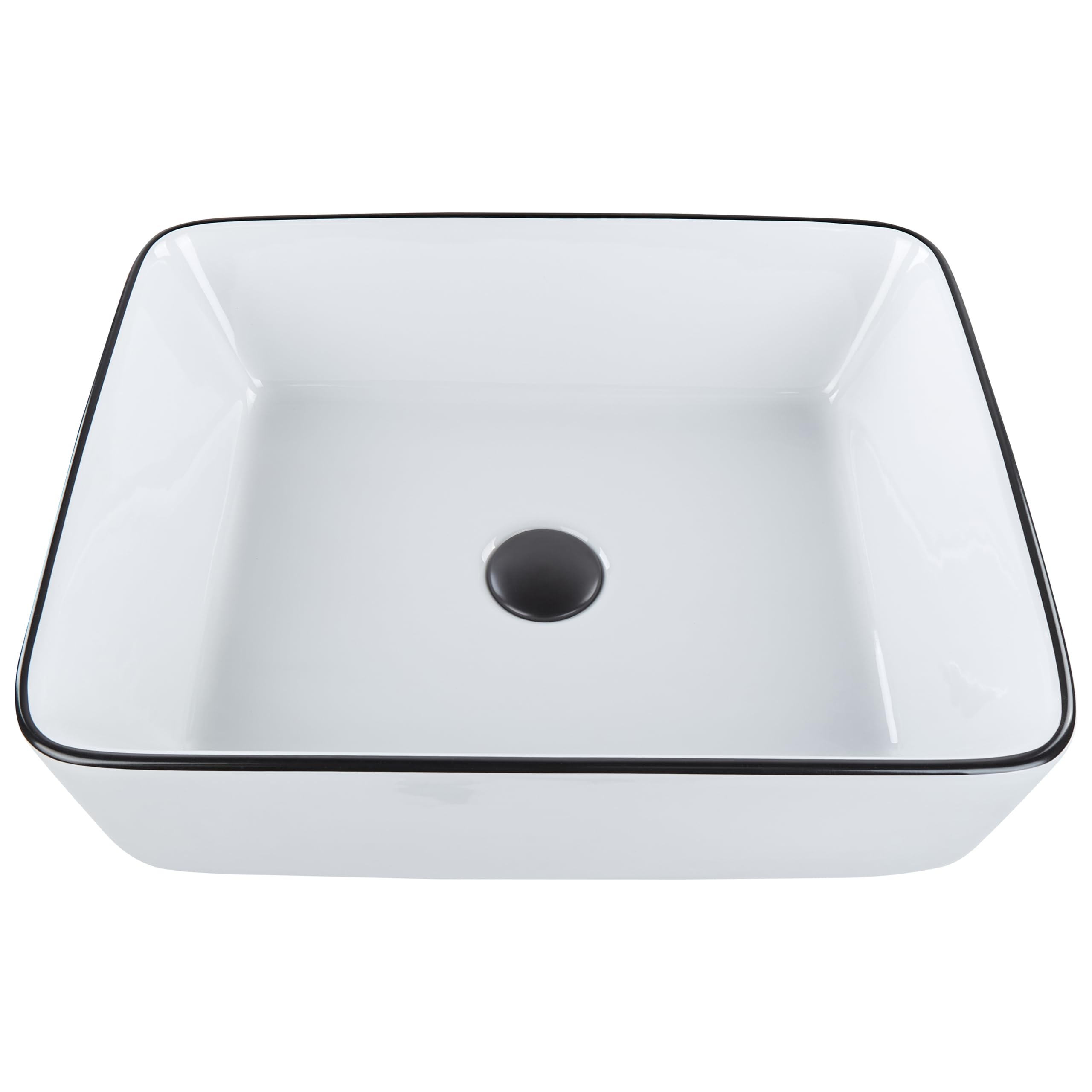 Lavabo sobre encimera baño clásico cerámica brillante blanco con borde negro rectangular 49 x 38 cm Xert