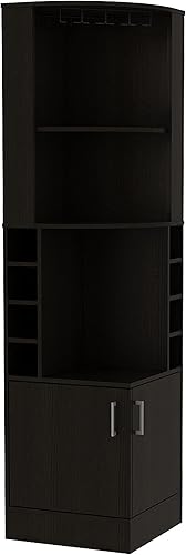 Miniatura 7 de The Seattle - Armario esquinero para bar con 3 estantes abiertos, estante de cristal, 8 cubos de botellas y puertas dobles, color negro