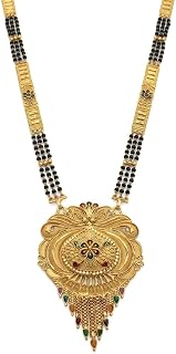JAITU JEWELS Traditional Gold Plated Mangalsutra for Women | Black Beads Long Chain Necklace with Designer Floral Pendant... Price In India
