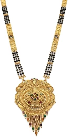 JAITU JEWELS Traditional Gold Plated Mangalsutra for Women | Black Beads Long Chain Necklace with Designer Floral Pendant...