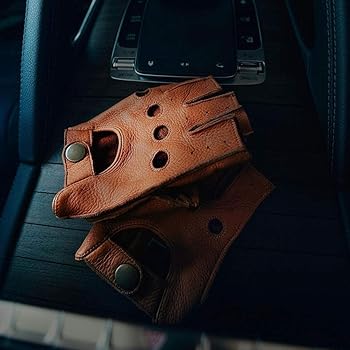 Guanti Da Guida In Pelle Di Agnello Harssidanzar - Mezze Dita, Uomo