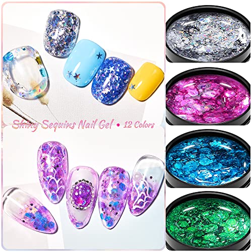 Set de esmaltes gel glitter 12 colores con pincel para uñas miniatura 3