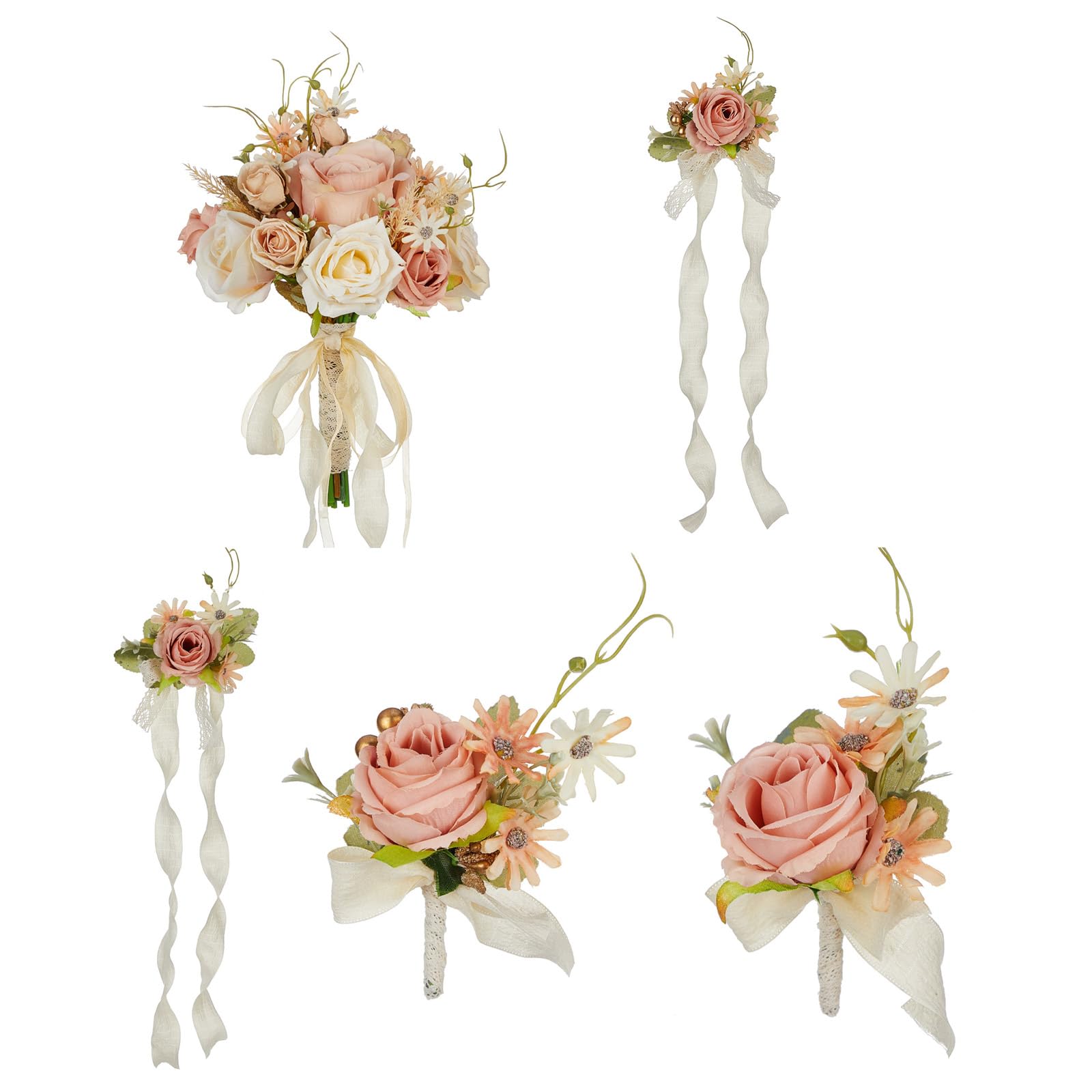 Hsioluted Artificial Bouquets for Wedding Luxurious Silk Bouquets for Bride Grooms Corsages Wedding Ceremony Flower Decors Artificial