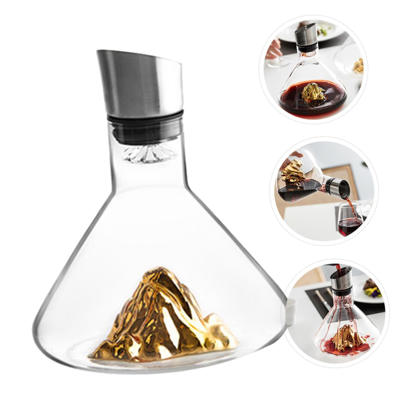 Decantador de Vino para Decantar Rápido de 1500ml Dorado en Cristal Diseño Elegante y Sencillo y Decorar Bodega de Vino en Casa