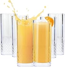 Stylish Set of 6 Hi Ball Plastic Acrylic Drink Tumblers Crystal Effect Glass Cups - Reusable Glasses Great for Picnics, BBQ’s, Poolside, Camping, Children’s Parties