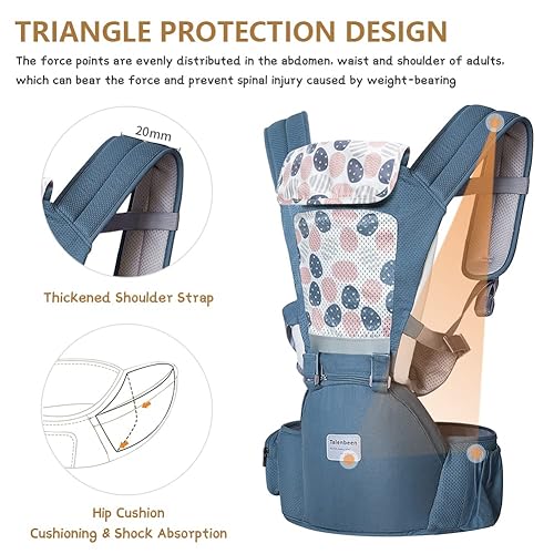 Miniatura 6 de Portabebés 6 en 1 para recién nacidos a niños pequeños, portabebés con asiento de cadera soporte lumbar de 7 a 41 libras, portabebés suave para
