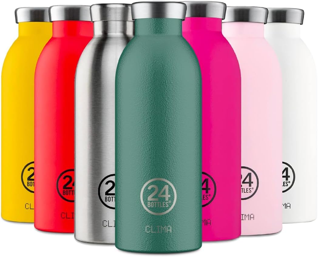 24Bottles Clima Bottles - Insulated Water Bottle 11oz/17oz/29oz, Water Bottles with 100% Leak Proof Lid (12 Hours Hot and 24 Hours Cold Beverages), Made of Stainless Steel, Italian Design