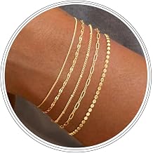 Dainty Simple Gold Bracelets for Women, Stackable Satellite Paperclip Lip Bracelet Set Tiny Lip Dot Chain Box Link for Handmade Gift Minimalist Cute Trendy Jewelry Gold Accessories for Women