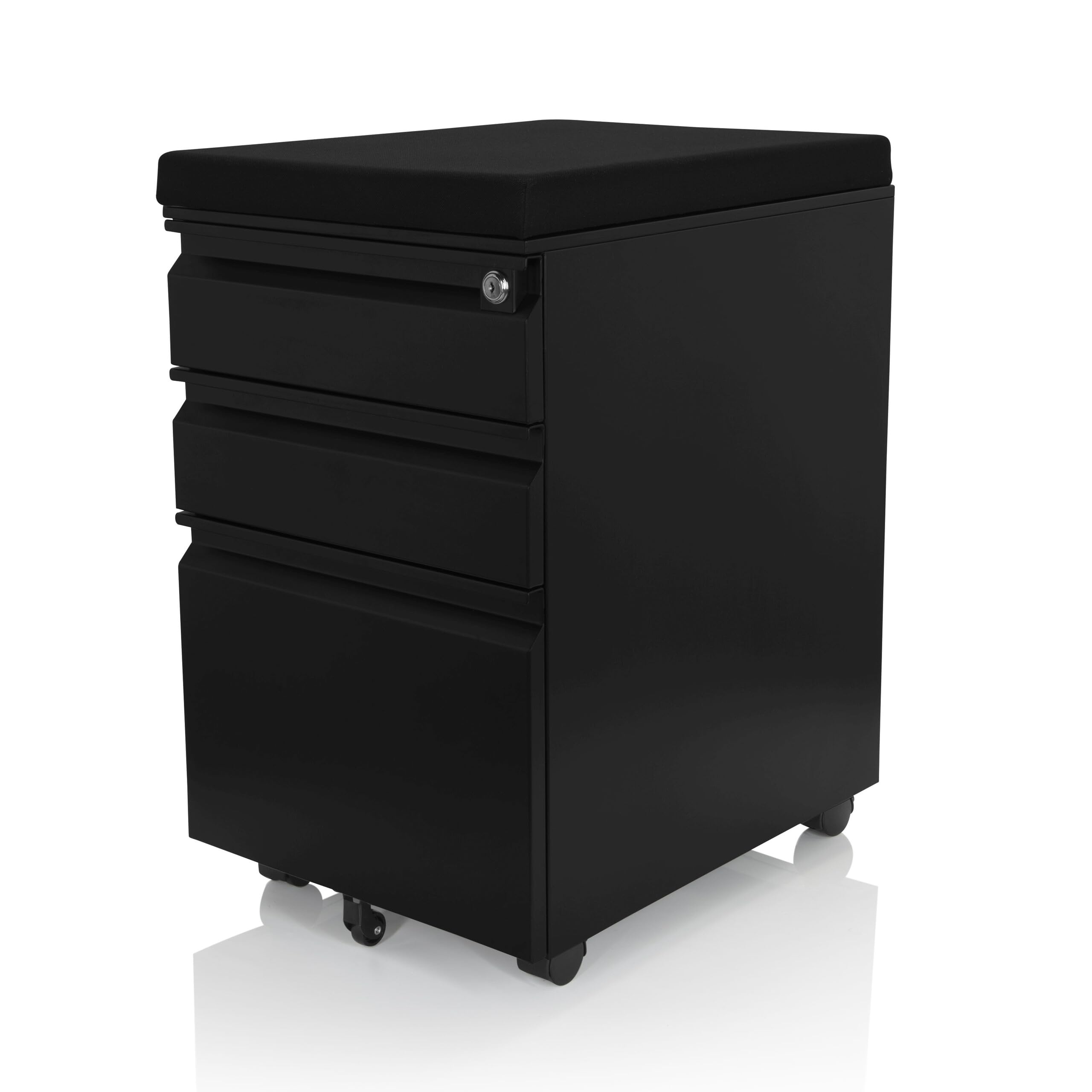 hjh OFFICE 743021 Caisson à roulettes avec Coussin d'assise Color OS Acier Noir Armoire à roulettes avec dossiers Suspendus A4, verrouillable