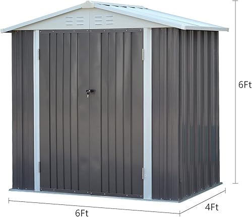 Miniatura 2 de Cobertizo de almacenamiento de acero de 6 x 4 pies para cobertizos estilo techo de patio trasero, herramientas de equipo de césped al aire libre con