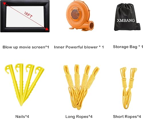 Miniatura 8 de Xmaybang Pantalla inflable de proyector de película de 19 pies, pantalla de proyector para exteriores, proyección delanteratrasera, incluyendo