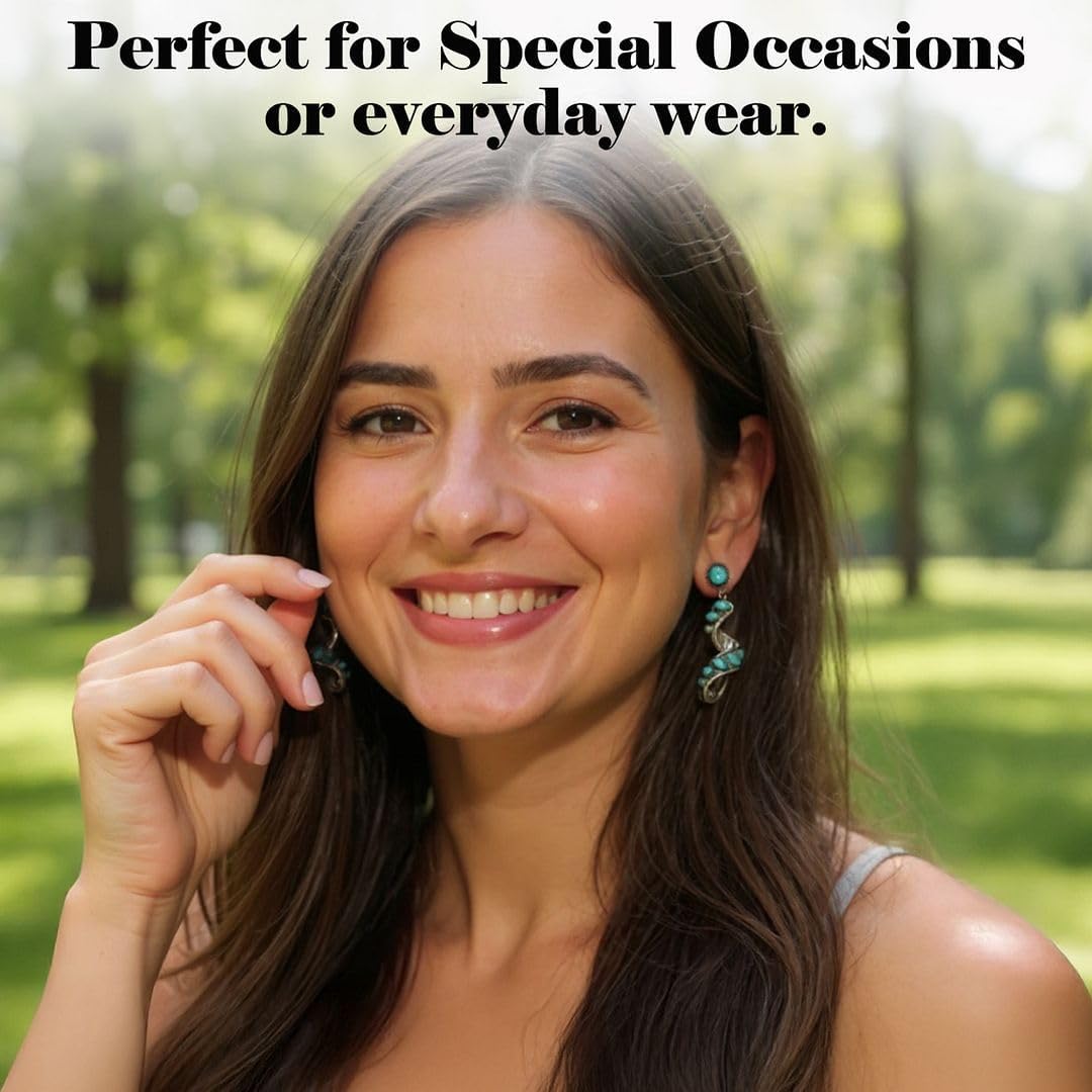 Blue Turquoise Earrings for Women in 925 Sterling Silver - Twisted Swirl Dangle Beach Boho Western Earrings Turquoise Jewelry -Unique Birthday Christmas Gifts for Her