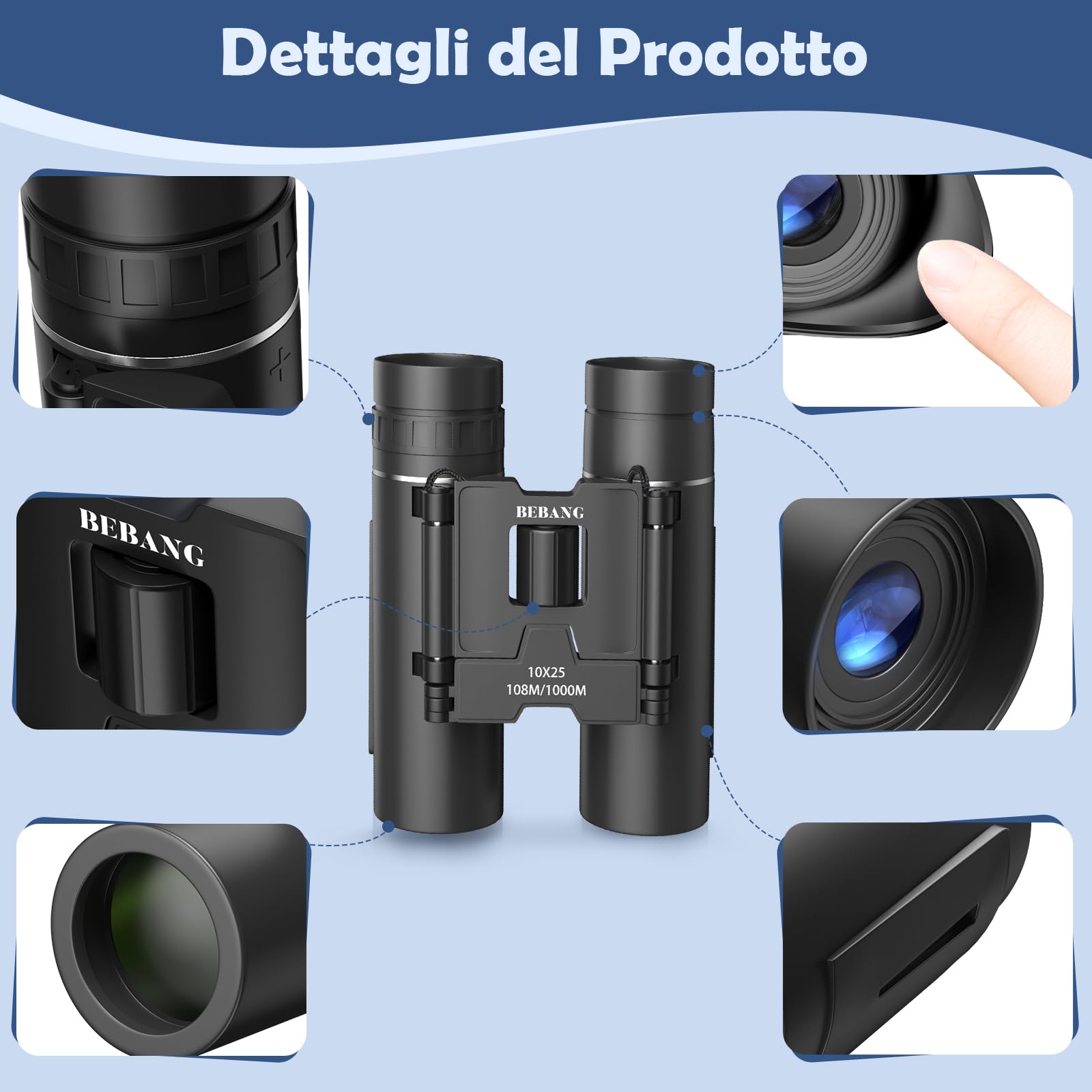 Binocolo 10x25 per bambini adulto, piccolo compatto leggero mini tascabile binocolo per bird watching, viaggi, osservazione delle stelle, caccia, campeggio, concerti, teatro, sportivo, opera