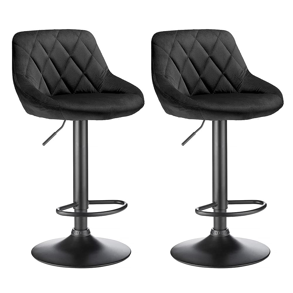 Tabouret de Bar, Chaise de Cuisine ,Lot de 2 en Velours,Tabouret de Loisir,relevable et rotatives réglables en hauteur,pour les établis, bars, restaurants,Chaise de Bar avec Repose-Pieds,Hauteur total