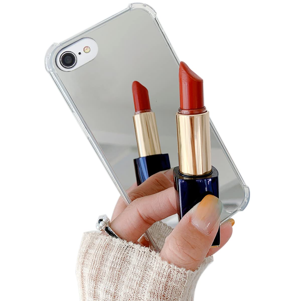 ミラー付iPhone SE 第三・第二世代/8/7/6sハリネズミ手帳型ケース