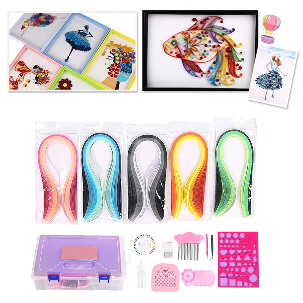 Fdit Kit de Quilling avec Papier et Outils, Ensemble Complet de Quilling Craft Comprend 5 Couleurs de Modèle de Papier, Aiguilles à Stylo et Peigne pour L'Art du DIY Éducatif