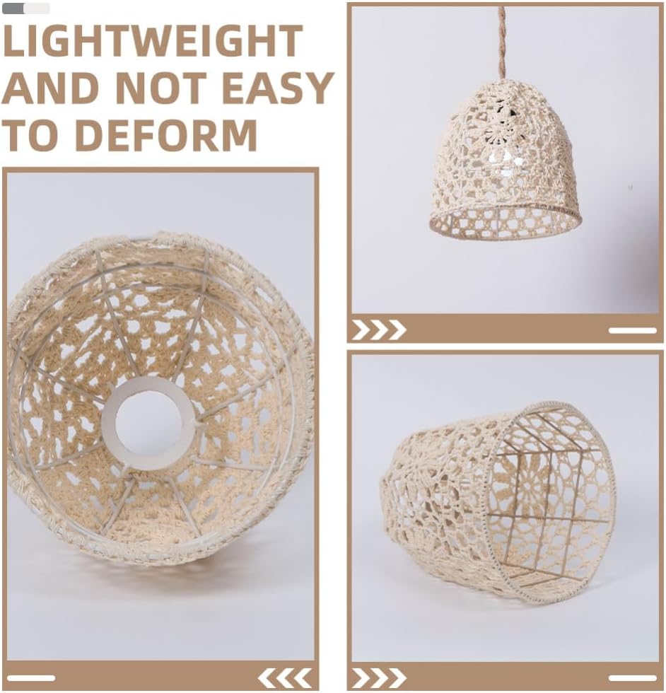 Luxshiny Bohemian Style Rope Woven Pendant Light Shade Beige Hanging Lampshade for Home Decor Easy to Install Lightweight for Restaurants and Cafes