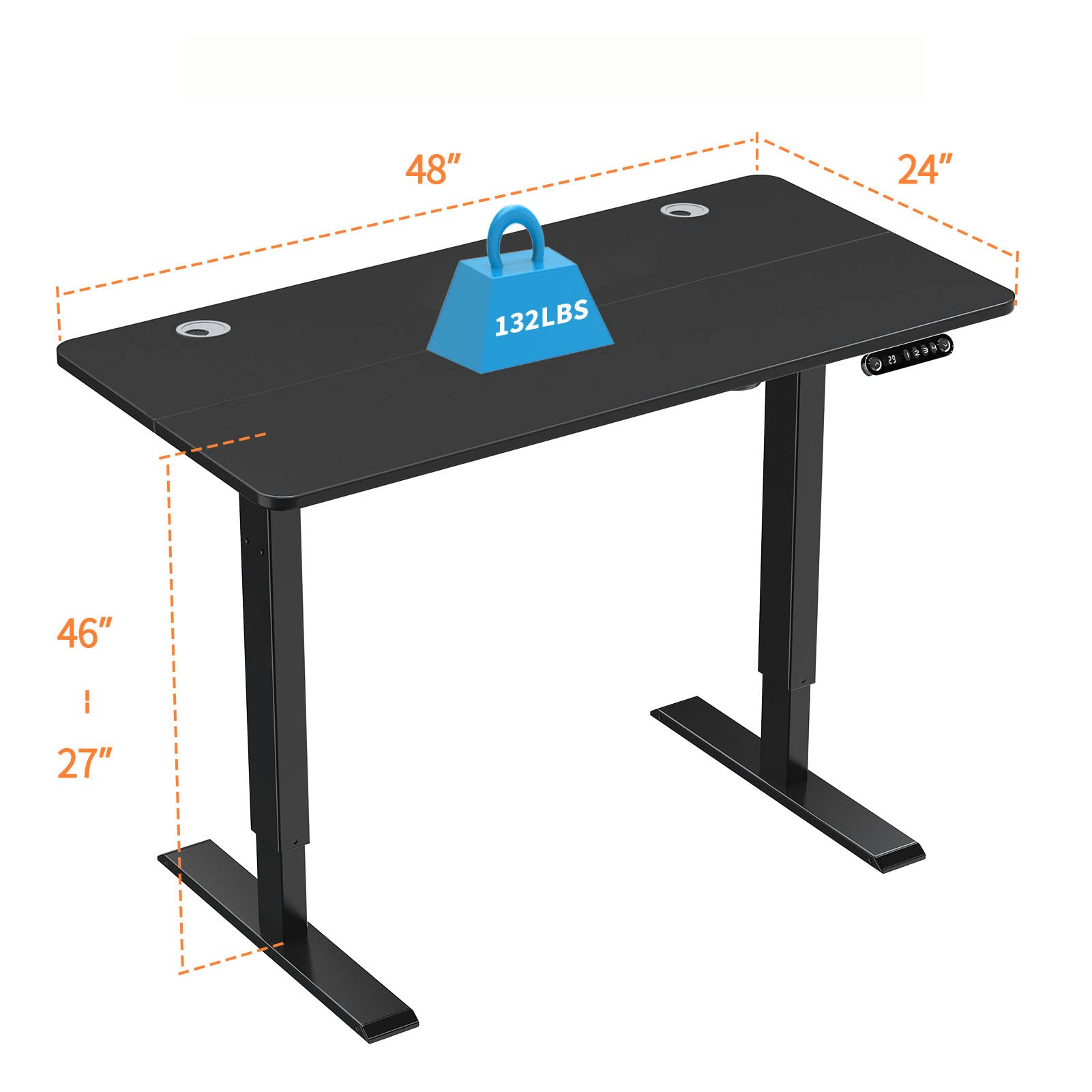 WOKA Electric Standing Desk, Adjustable Height Desk, 48 x 24 Inches