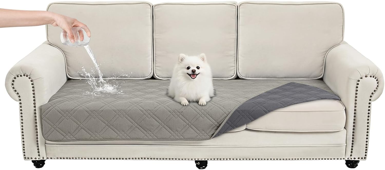 100% Waterproof Dog Bed Cover Pet Blanket(35"x71"),7-Layer Reversible Washable Sofa Couch for Furniture Car (Light Gray+Gray)