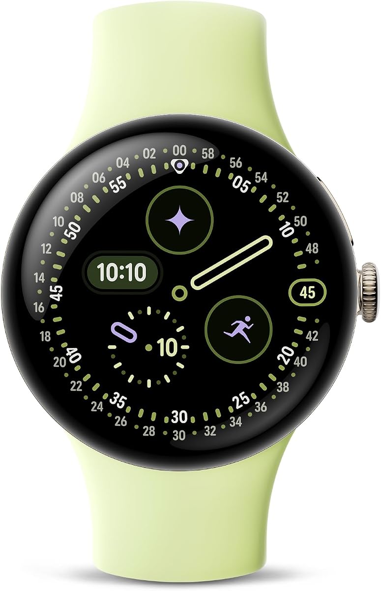 Google Pixel Watch 4 (41mm) - Android Smartwatch with HR and Sleep Tracking - 2 Years of Data Included - 30hr Battery - Fitness Tracking - Champagne Gold Aluminum Case - Lemongrass Active Band - LTE