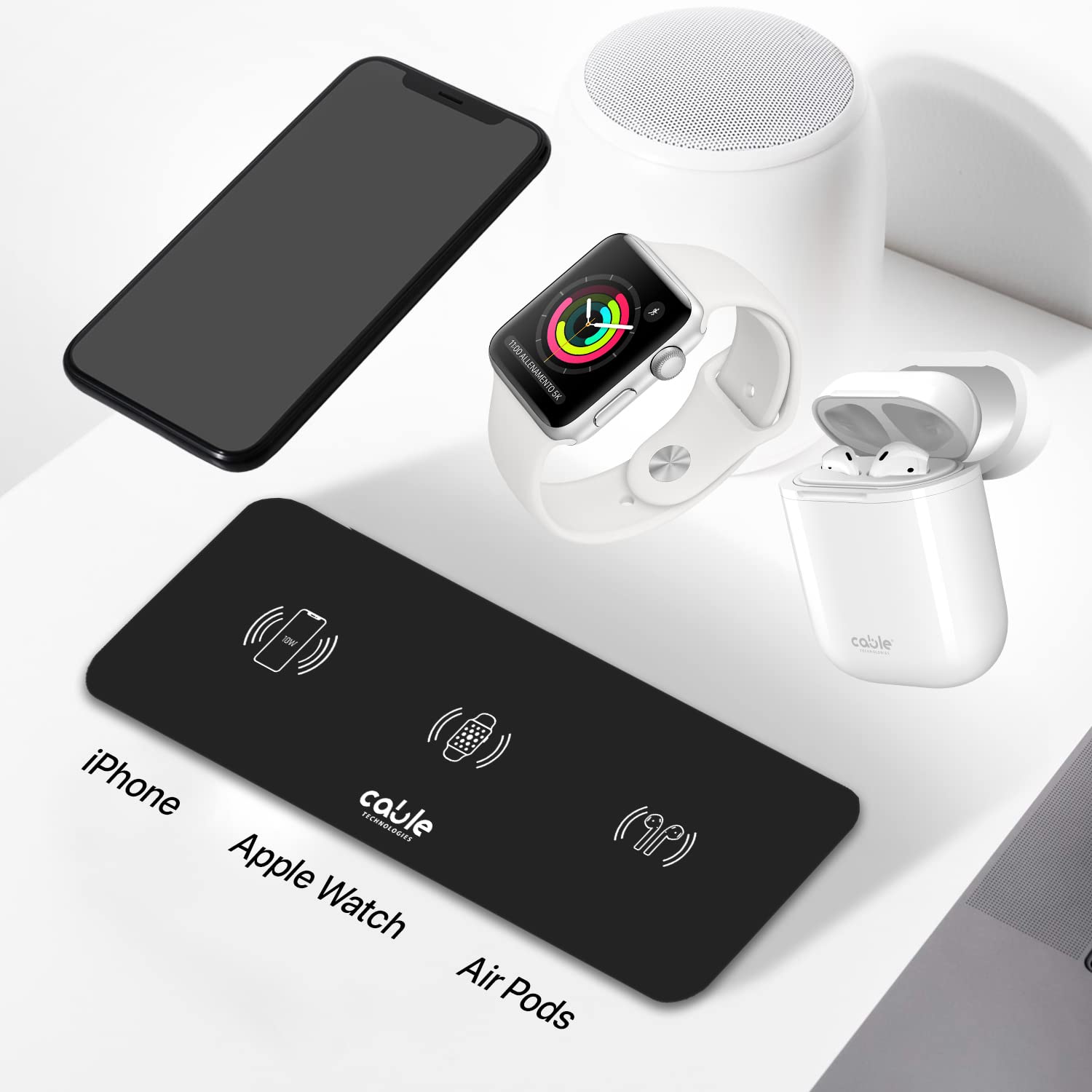 Multi Wireless Charger 3 in 1, Compatibile con Iphone/Samsung/Lg Watch AirPods, Caricatore Ricarica Rapida con Design Minimale in Alluminio, Caricabatteria a induzione senza fili 10W+5W+650mA