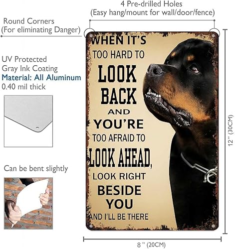 Miniatura 2 de Arte de pared inspirador de aluminio – When It'S Too Hard To Look Back con diseño Rottweiler de 8 x 12 pulgadas, letreros de aluminio vintage de