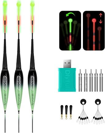 QualyQualy Lighted Slip Bobbers Fishing Floats LED Bobber w/Charger 3pcs Color Change Glow Bobber for Crappie Walleyes Fishing