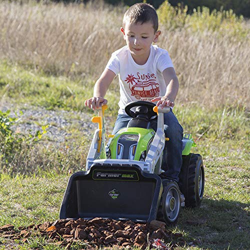 61o2QS72YML Smoby - Tracteur Farmer Max + Remorque - Tractopelle Enfant - Siège Ajustable - Volant avec Klaxon - 710109