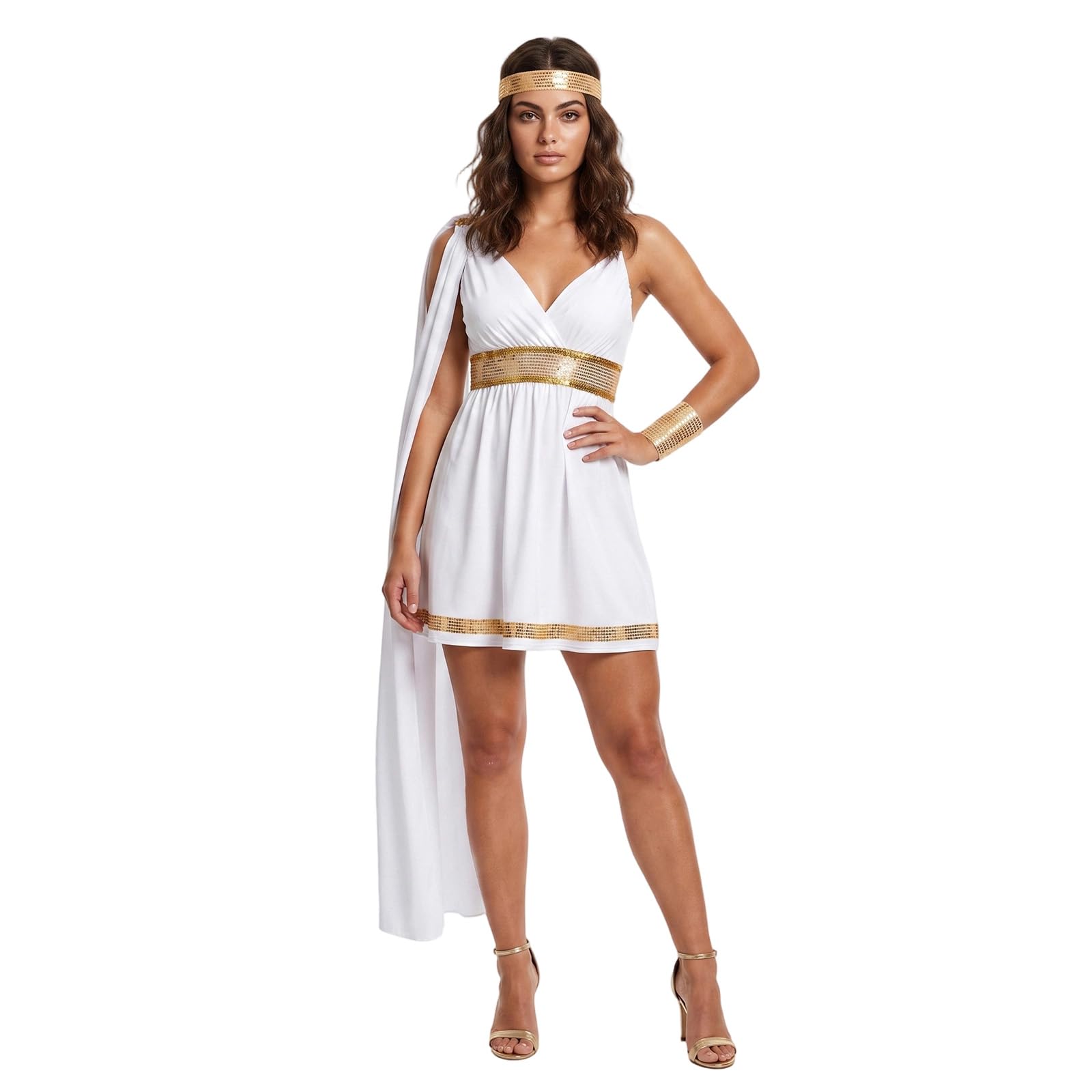 Gliswaieuznd Ancient Greek Goddess Costume Ladies Halloween Cosplay Fancy Dress (White, S)