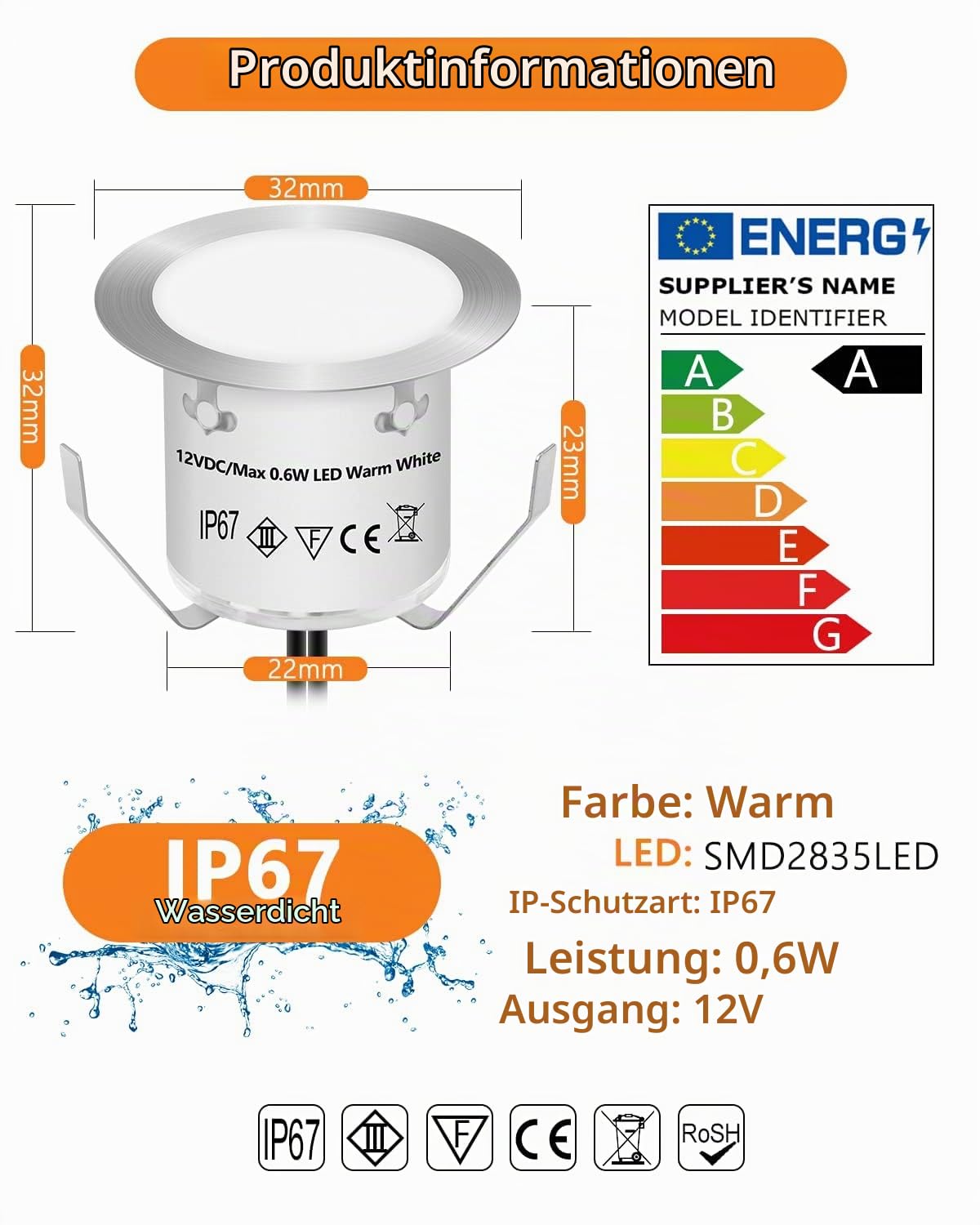 HIBOITEC 10er Set LED Einbaustrahler, Terrassen Einbaustrahler LED Aussen