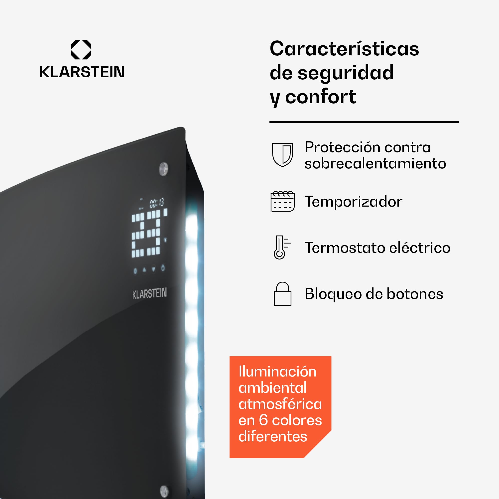 Klarstein Radiadores Bajo Consumo Electricos para Casa, Estufa Electrica de 2000W con Patas de Aluminio, Radiador Electrico Silencioso, Portátil y Delgado, Estufas con Panel para Pared y Termostato