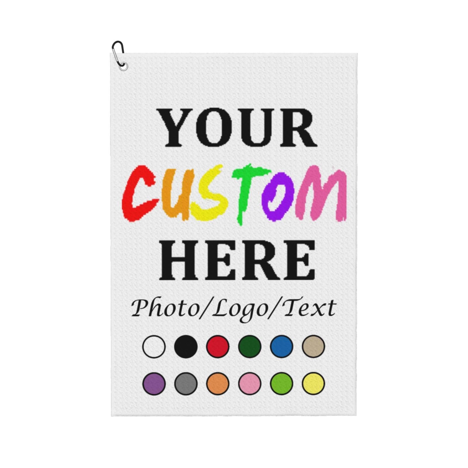 LNHIDESOOM Personalised Golf Towel with Logo Photo, Custom Design Name Hand Towel with Clip Create Your Own Picture Initial Fun Golf Club Towel Customized Perfect Golf Accessories for Man Woman