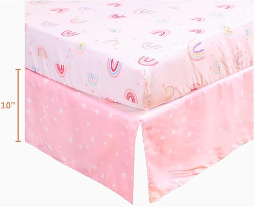 Miniatura 6 de Baby Bees Rainbows - Juego de ropa de cama de cuna de 4 piezas para niños y niñas, juego de ropa de cama de bebé, colcha, volantes para cuna de
