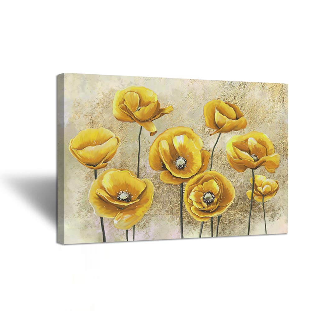 iHAPPYWALL Large Yellow Poppy Flower Canvas Wall Art Abstract Floral Painting Picture Artwork for Living Room Bedroom Kitchen Decor Ready to Hang 24x36inch