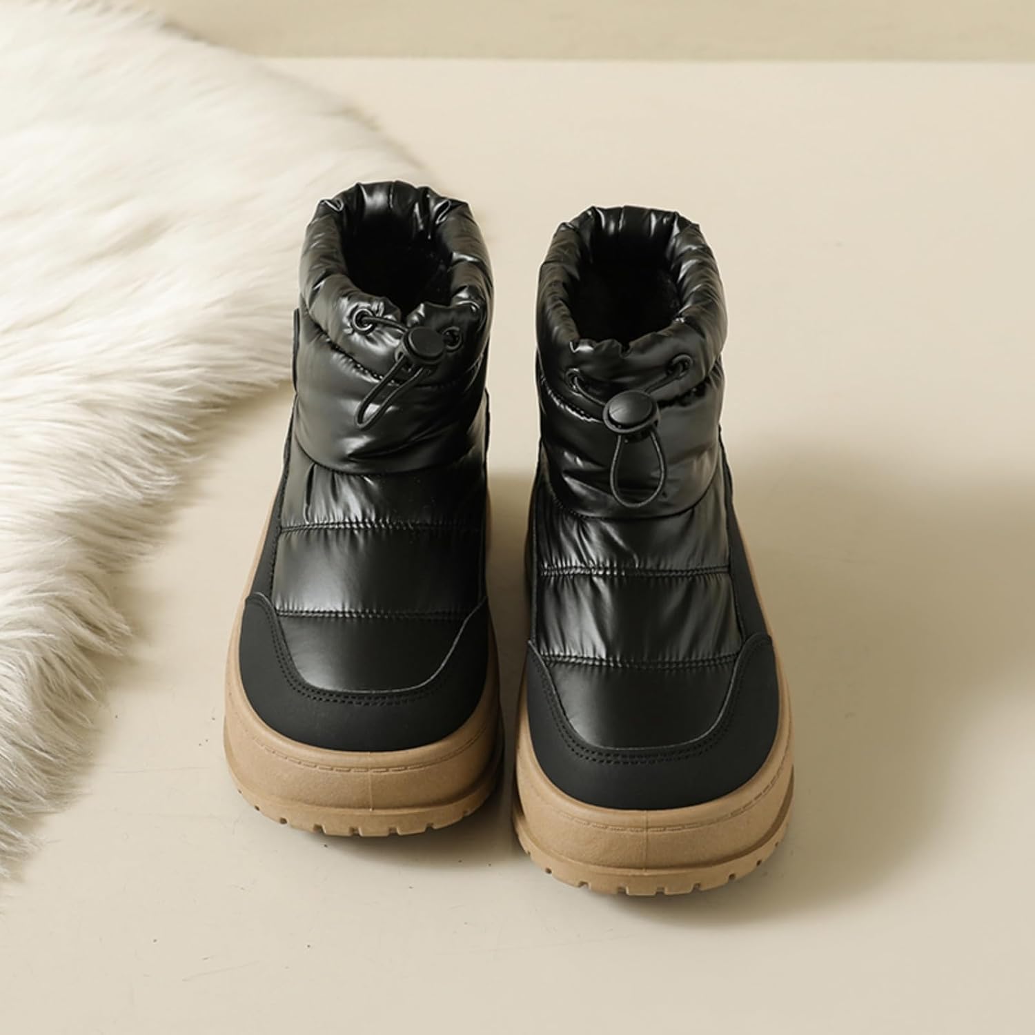 Women's winter platform snow boots: plush warm lining, fashionable metallic texture, platform comfort—ideal for cold weather, combining comfort and stylish winter design
