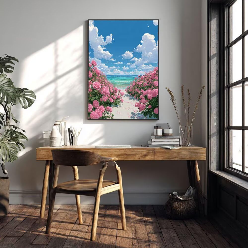 Malen Nach Zahlen Erwachsene DIY Komplettset - Hochwertige Acrylfarben & Leinwand - Entspannendes Kunsthandwerk für Anfänger & Fortgeschrittene Ideales Home Deko Himmel Peonien Motiv (80x100cm) C-859