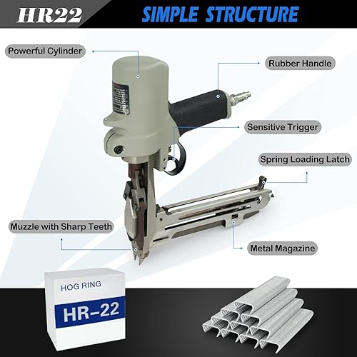 Miniatura 3 de WOODPECKER HR-22 - Pistola neumática de anillo en D calibre 15, alicates de anillo de cerdo con bozal afilado, similar a TR203, HR 60-22 Hog Ring