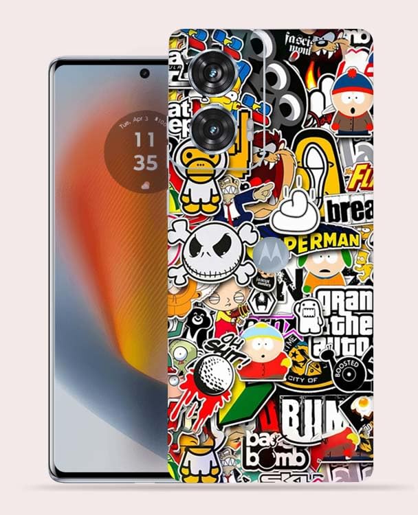 OggyBaba Sticker Bombing Moto Edge 50 Fusion 5g Mobile Back Skin Rear Screen Guard Protector Film Wrap (Coverage - Back+Camera+Sides)