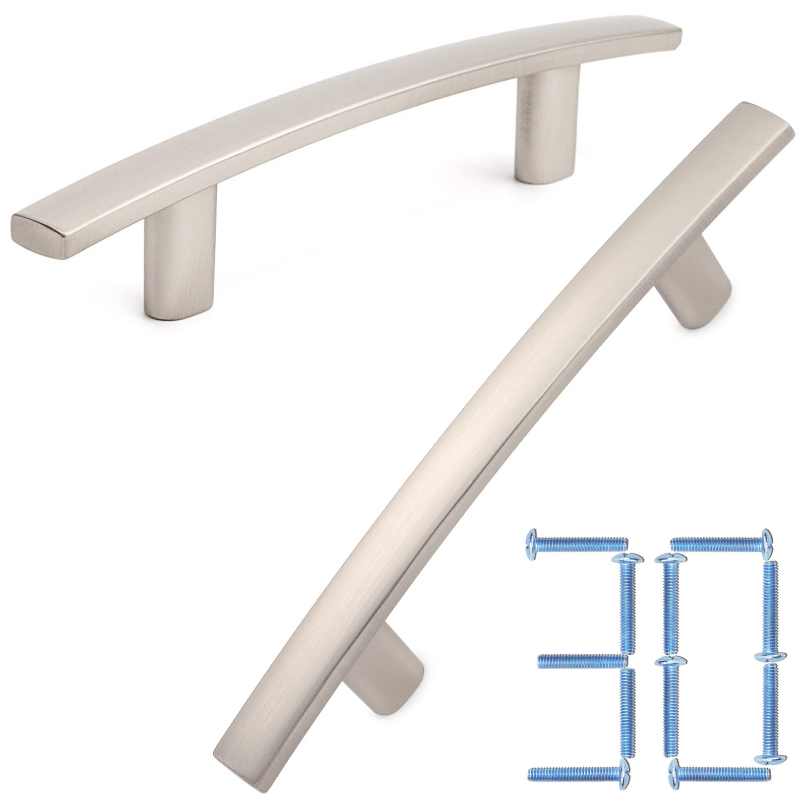 KOOFIZO 30-Pack Solid Curved Bar Cabinet Pull - Brushed Nickel Furniture Arch Handle, 3 Inch/76mm Screw Hole Center for Kitchen Cupboard Door, Bedroom Dresser Drawer, Bathroom Wardrobe Hardware