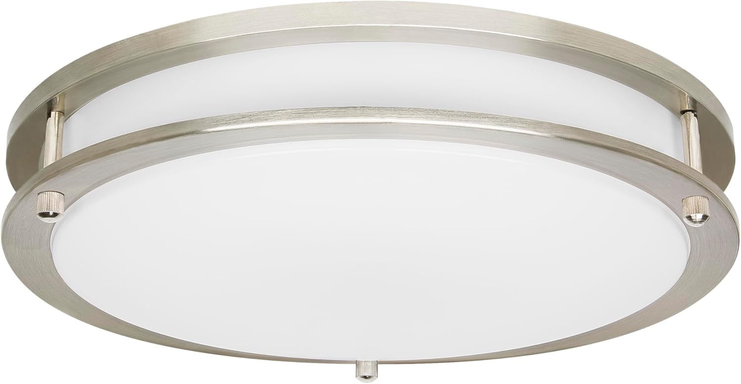 Sylvania 12" Flush Mount LED Ceiling Light Fixture, 25W, 5 CCT Select (2700K - 5000K), Dimmable, 1800 LMS, Brushed Nickel, LED Lights for Bedroom Kitchen Hallway - 1 Pack (66458)