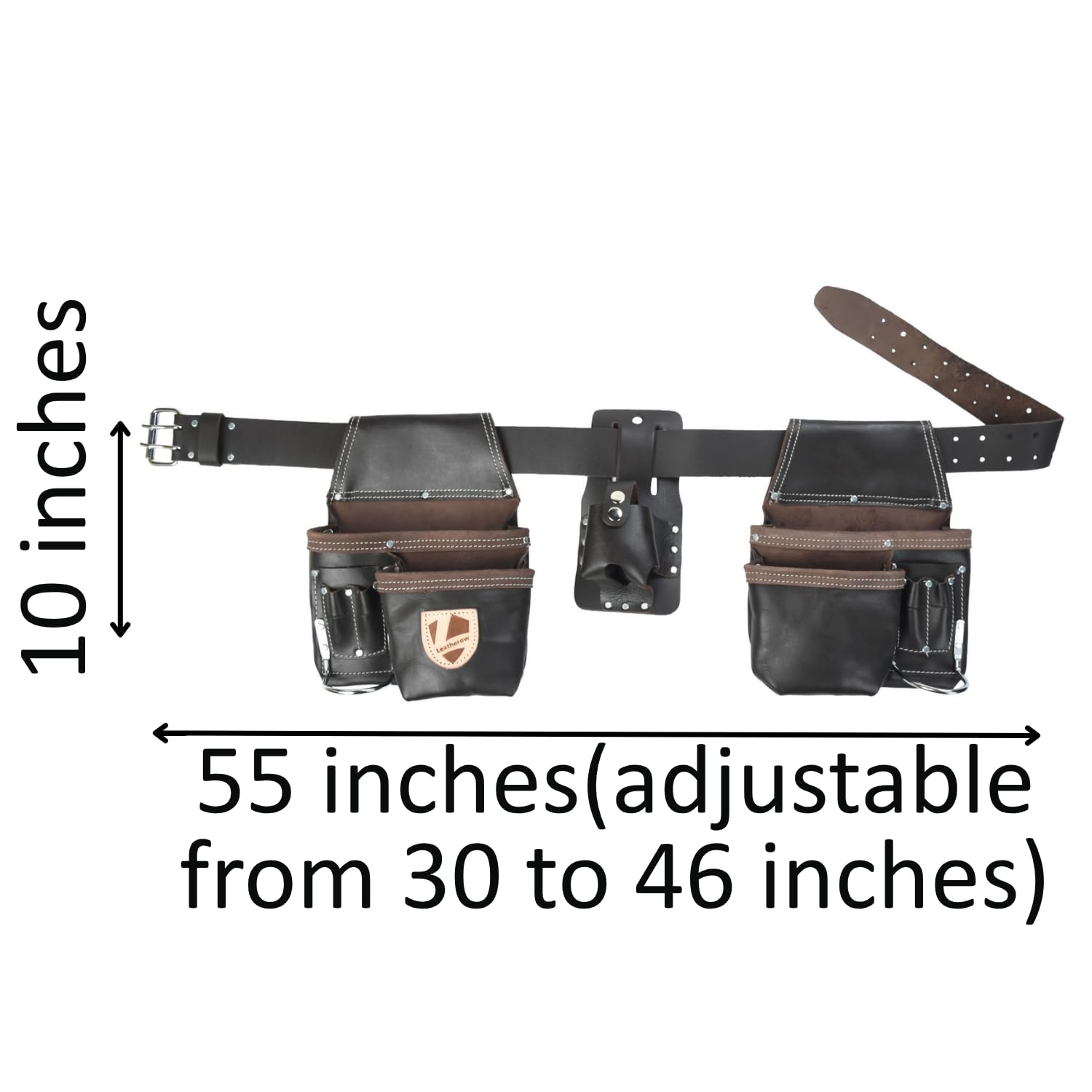 Cinturón de herramientas de cuero de grano completo resistente para electricistas, equipo de trabajo de construcción multibolsa con clip para llaves, cinturón de carpintero duradero para hombres
