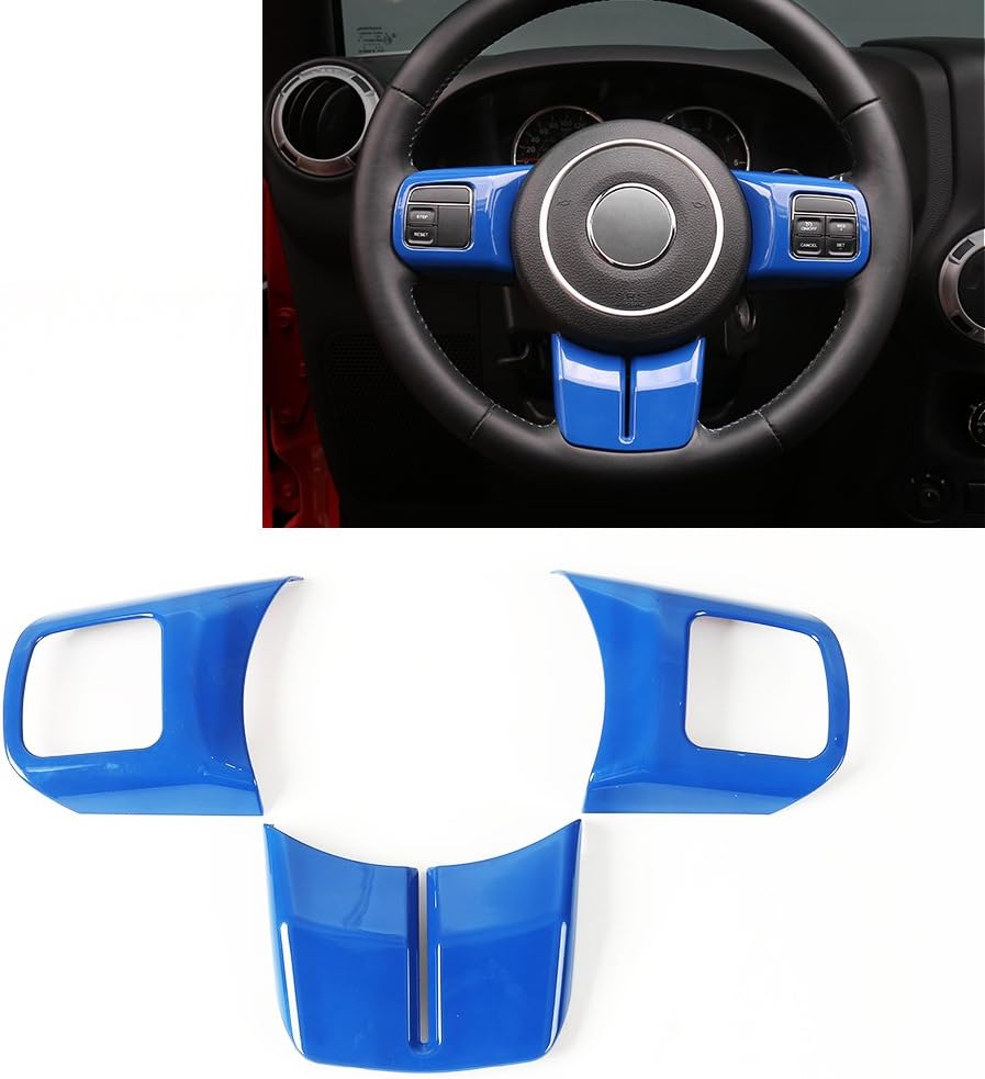JeCar Blue Interior Steering Wheel Decoration Trim Kits For Jeep Wrangler 2011-2017 JK Unlimited Patriot Compass & Grand Cherokee 2011-2013