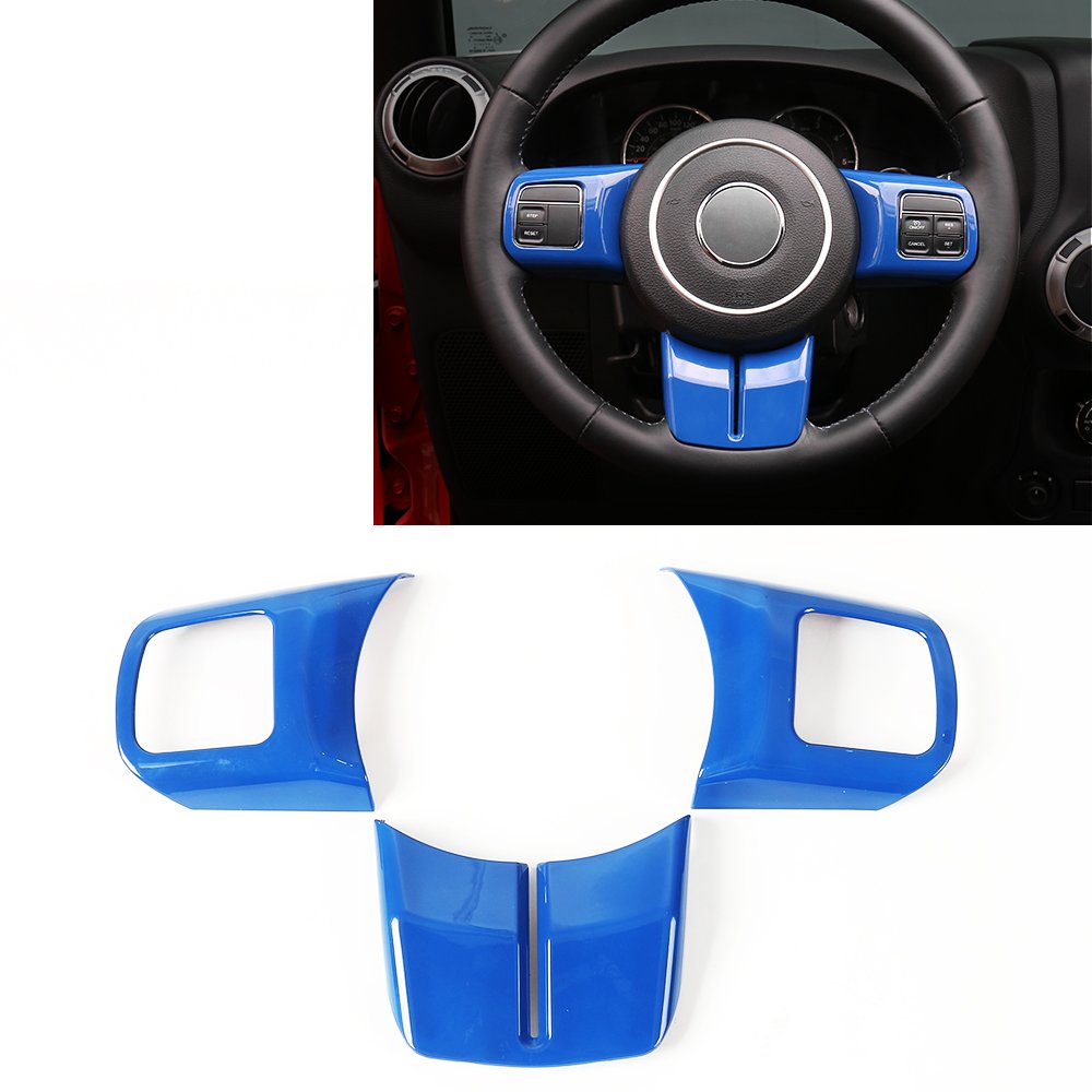 JeCar Blue Interior Steering Wheel Decoration Trim Kits For Jeep Wrangler 2011-2017 JK Unlimited Patriot Compass & Grand Cherokee 2011-2013