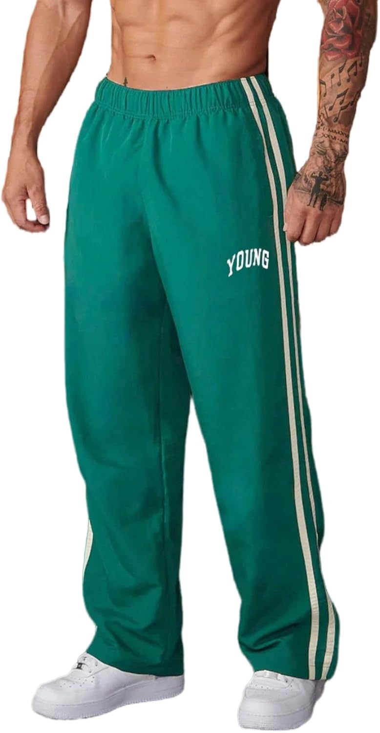 Charfille Jogger Sweatpants for Men Color Block Wide Leg Drawstrings Casual Cargo Joggers Pants with Pockets