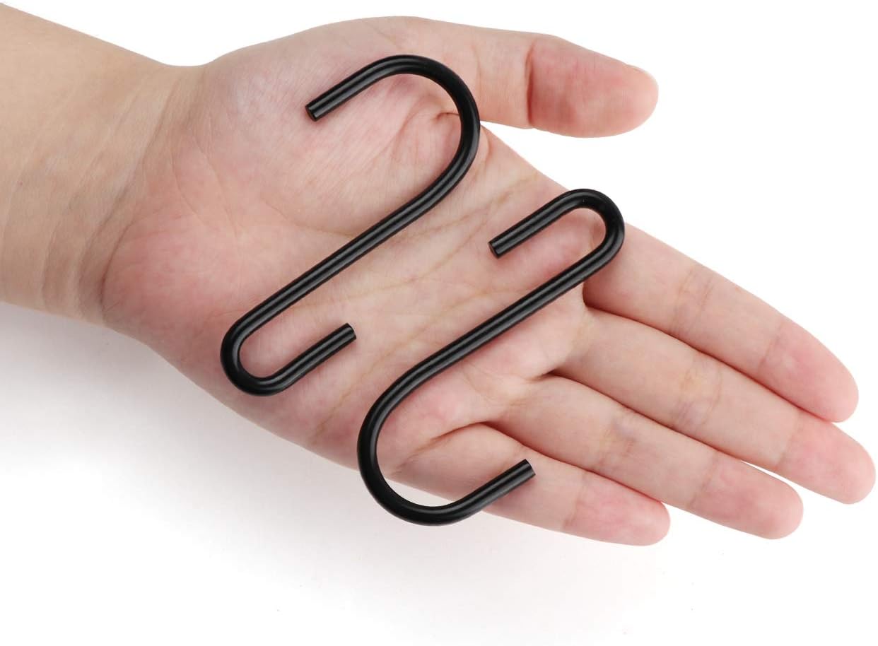 Lemonfilter 20 Pack S Shaped Hooks Heavy Duty S Hooks Hanging Hanger Hooks for Kitchen Bedroom and Office (Black)