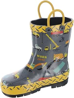 unisex-child Waterproof Rain Boot with Pull on Handles Rain Boot