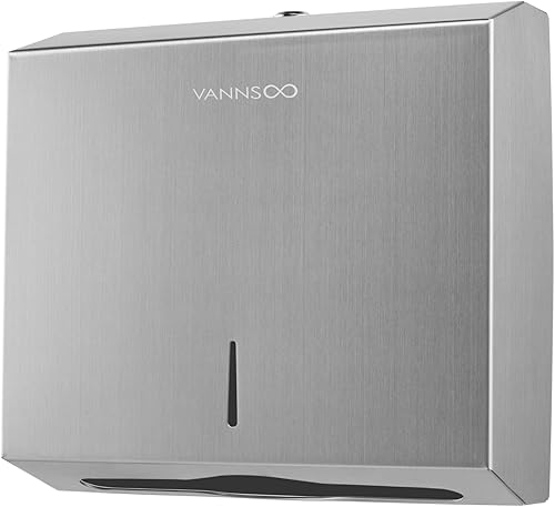 VANNSOO Dispensador de toallas de papel comercial para baño, montaje en pared, 250 C plegado300 multipliegues, de acero inoxidable, dispensador de